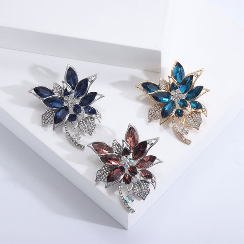 Alloy Crystal Flower Brooch Pin For Coats And Suits