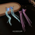 Alloy Butterfly Long Tassel Drop Earrings, European American Fashion Statement Stud Earrings view 3