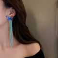 Alloy Butterfly Long Tassel Drop Earrings, European American Fashion Statement Stud Earrings view 4