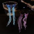 Alloy Butterfly Long Tassel Drop Earrings, European American Fashion Statement Stud Earrings view 1