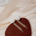 Elegant Baroque White Flower Studs With Rhinestone Tassel And Pearl Teardrop Drop Earrings view 2