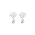 Elegant Baroque White Flower Studs With Rhinestone Tassel And Pearl Teardrop Drop Earrings view 5
