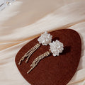 Elegant Baroque White Flower Studs With Rhinestone Tassel And Pearl Teardrop Drop Earrings view 4