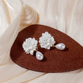 Elegant Baroque White Flower Studs With Rhinestone Tassel And Pearl Teardrop Drop Earrings view 3
