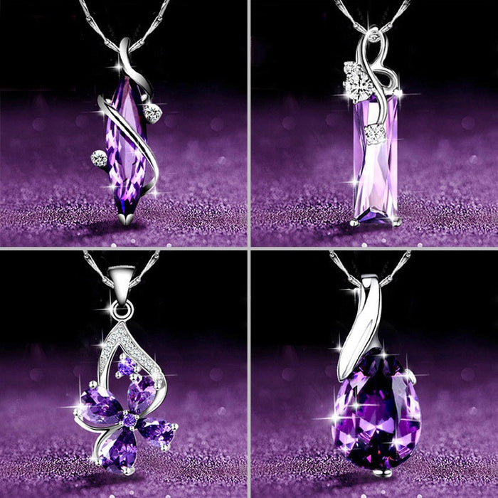 Korean Short Amethyst Marquise Zircon Pendant Necklace With Melon Seed Chain For Women