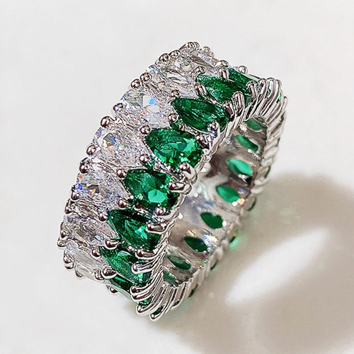 Luxury Double Row Teardrop Zircon Ring For Women, Full Stone Couple Finger Jewelry