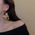 Alloy Silver Needle Butterfly Crystal Tassel Drop Earrings Boho Light Luxury Fashion OL Jewelry view 3