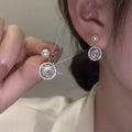 Gold Plated Copper Pearl Zircon Mesh Hoop Earrings With Silver Pins For Fashion OL Women view 1
