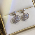 Gold Plated Copper Pearl Zircon Mesh Hoop Earrings With Silver Pins For Fashion OL Women view 4