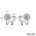 Sunflower Faux Pearl Ear Clips For Women, Delicate Zircon Stud Earrings Celebrity Style view 4
