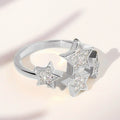 Korean Sweet Star Ring For Women, Full Rhinestone Open Five Point Star Adjustable Student Jewelry view 6