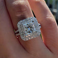 Platinum Plated Geometric Square Simulated Diamond Ring European Double Layer Sparkling Zircon Ring view 3
