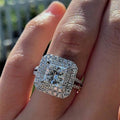 Platinum Plated Geometric Square Simulated Diamond Ring European Double Layer Sparkling Zircon Ring view 2