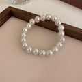 French Vintage Minimalist Pearl Elastic Bangle, Light Luxury Geometric Circle Bracelet view 3