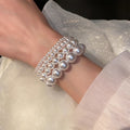 French Vintage Minimalist Pearl Elastic Bangle, Light Luxury Geometric Circle Bracelet view 4