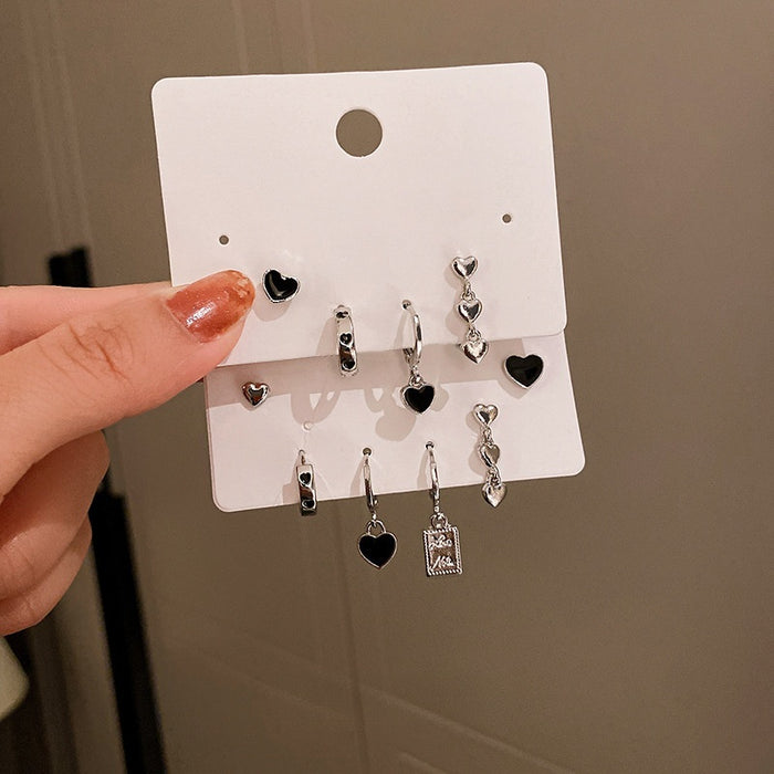 Korean Minimalist Heart Alloy Stud Earrings And Ear Cuff Jewelry Set