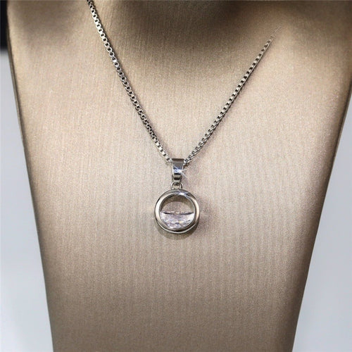 Korean Minimalist Half Round Clear Spring Zircon Pendant Necklace For Women, Fresh Jewelry