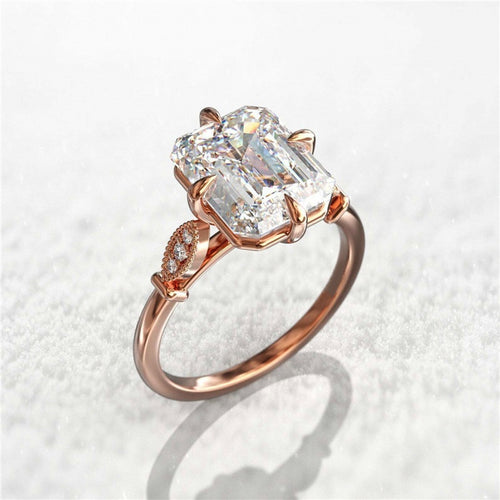 Classic Four Prong Rose Gold Zircon Ring, Romantic Valentine Gift Accessory For Women