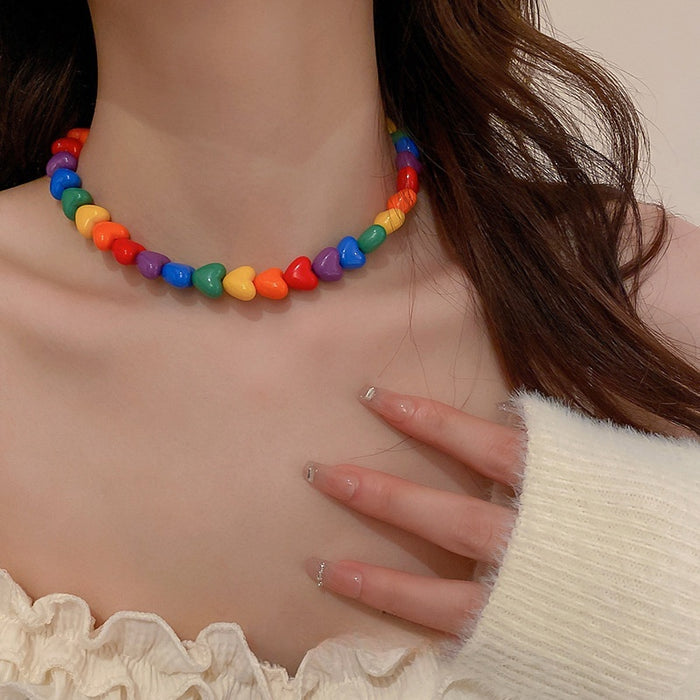 Candy Color Acrylic Heart Pendant Necklace Korean Minimalist Fashion Collarbone Choker
