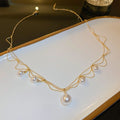 Real Gold Plated Pearl Necklace Korean Fashion OL Round Pendant Collarbone Chain view 4