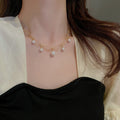 Real Gold Plated Pearl Necklace Korean Fashion OL Round Pendant Collarbone Chain view 3