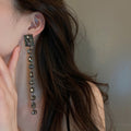 Alloy Rhinestone Square Long Tassel Drop Earrings Fashion OL Statement Stud Earrings For Women view 1