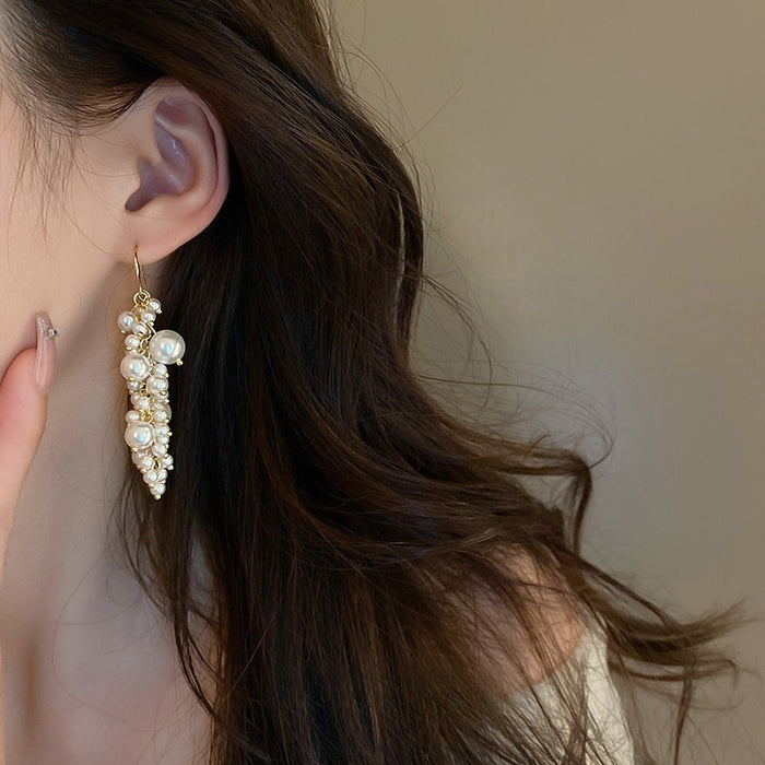 French Vintage Pearl Tassel Drop Earrings Irregular Geometric Ear Hook Fashion Jewelry For Women