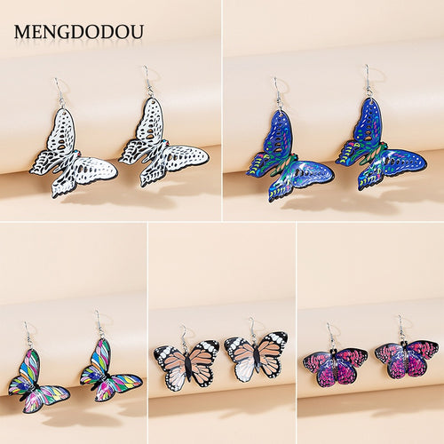 Bohemian Vintage Colorful Enamel Alloy 3D Butterfly Dangle Drop Hook Women Girls Fashion Earrings