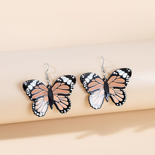 Bohemian Vintage Colorful Enamel Alloy 3D Butterfly Dangle Drop Hook Women Girls Fashion Earrings