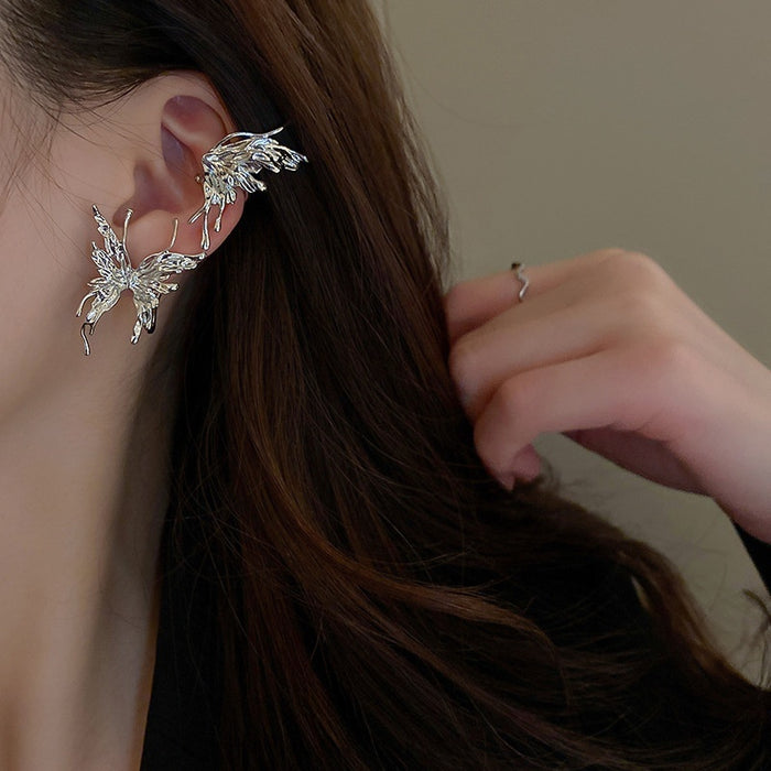 Alloy Rhinestone Pleated Butterfly Clip-on Earrings Statement European American Style