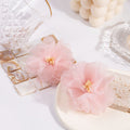 Sweet Elegant Multilayer Chiffon Pink Camellia Flower Alloy Lace Stud Statement Earrings view 2