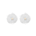 Sweet Elegant Multilayer Chiffon Pink Camellia Flower Alloy Lace Stud Statement Earrings view 5