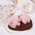 Sweet Elegant Multilayer Chiffon Pink Camellia Flower Alloy Lace Stud Statement Earrings view 3
