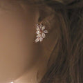 Sparkling Marquise Cubic Zirconia Crystal Leaf Stud Earrings For Women view 4