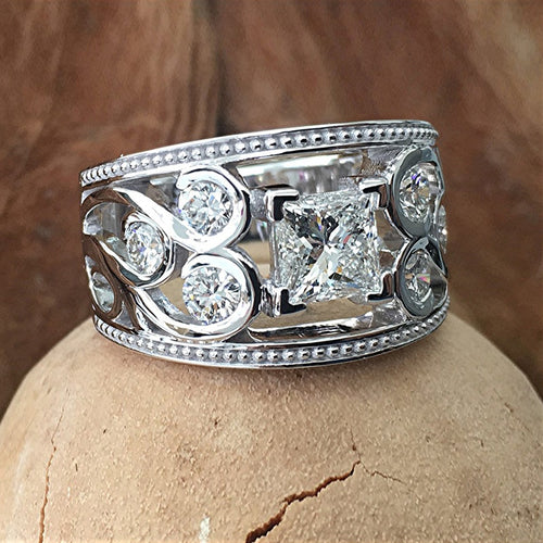 Vintage Hollow Floral Ring For Women, Full Zircon Flower Shape Band, Fashion Jewelry