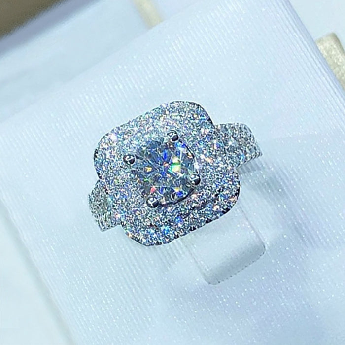 European Luxury Four Prong Inlaid Zircon Square Ring For Wedding Hand Jewelry