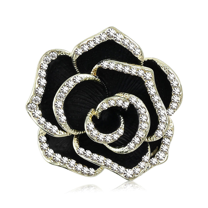 Enamel Alloy Camellia Flower Brooch For Elegant Women Apparel