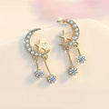 Korean Moon And Star Zircon Tassel Stud Earrings For Women, Sweet Face-Slimming Ear Jewelry view 1