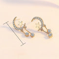Korean Moon And Star Zircon Tassel Stud Earrings For Women, Sweet Face-Slimming Ear Jewelry view 5