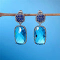 Long Simulated Aquamarine Drop Earrings With Oversized Cushion Zircon, Luxury Women's Jewelry view 3