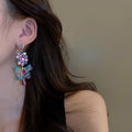 Asymmetric Faux Crystal Flower Drop Earrings With Silver Pins Bohemian Office Lady Style view 3