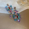 Asymmetric Faux Crystal Flower Drop Earrings With Silver Pins Bohemian Office Lady Style view 2