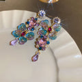 Asymmetric Faux Crystal Flower Drop Earrings With Silver Pins Bohemian Office Lady Style view 4