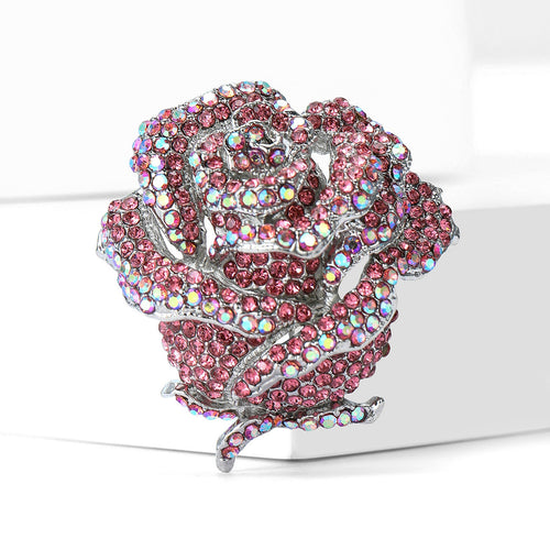 Alloy Rhinestone Rose Brooch Pin For Luxury Lapel Decoration