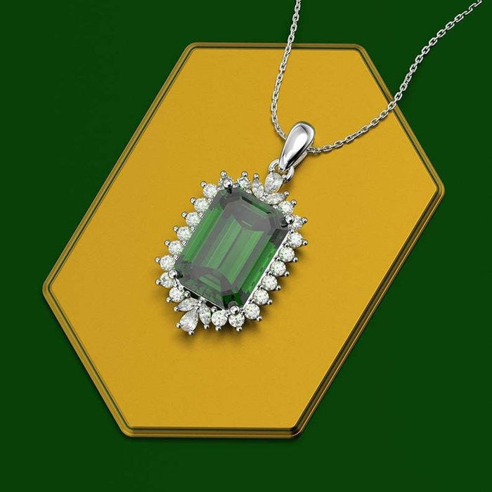Vintage Luxury Emerald Green Zircon Pendant Necklace For Women, Fashion Jewelry