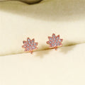 Korean Japanese Style Maple Leaf Stud Earrings For Women, Sparkling Zircon Leaf Ear Jewelry view 3