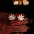 Korean Japanese Style Maple Leaf Stud Earrings For Women, Sparkling Zircon Leaf Ear Jewelry view 2