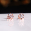 Korean Japanese Style Maple Leaf Stud Earrings For Women, Sparkling Zircon Leaf Ear Jewelry view 4