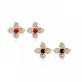 Elegant Four Petal Flower Studs With Micro Pave Rhinestones And Black Crystal Center Earrings view 2