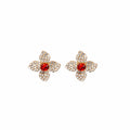 Elegant Four Petal Flower Studs With Micro Pave Rhinestones And Black Crystal Center Earrings view 5